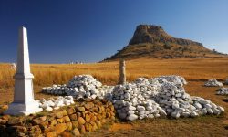 Memorials and graves of the British soldiers who fell at the Battle of Isandlwana during the Anglo Zulu War of 1879. Near Nqutu. KwaZulu-Natal. South Africa.